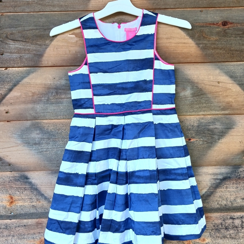 Isaac Mizrahi New York Navy White Stripe Sleeveless Fit &‎ Flare Dress Girls 8 - Picture 2 of 5